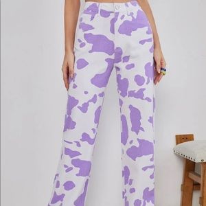 Purple Cow Print Wide Leg Jeans